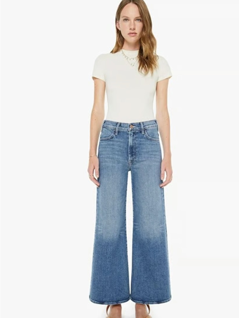 MOTHER The Hustler Roller Ankle High Rise Wide Leg Jean in Slip And Fall size 29